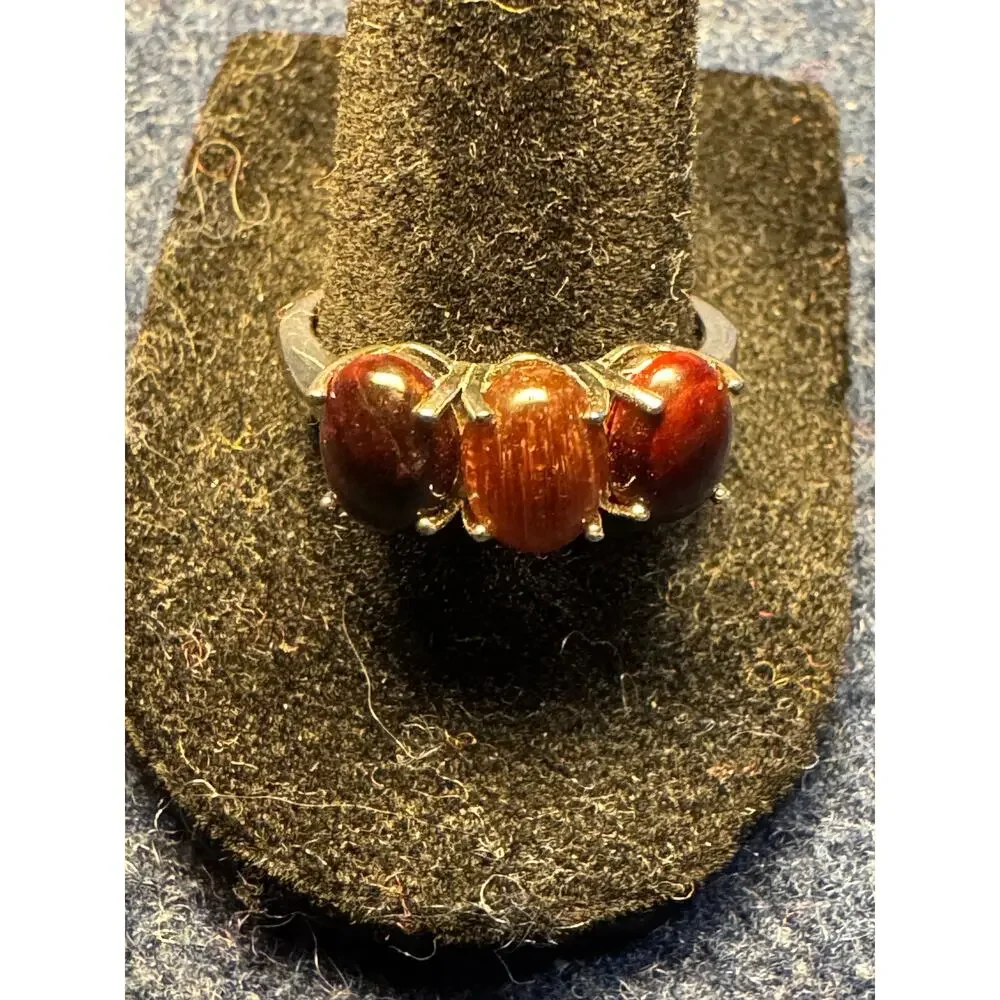 925 Sterling FAS 3 Cabchon Tiger Eye Ring Size 9